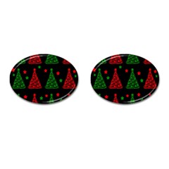 Decorative Christmas Trees Pattern Cufflinks (oval) by Valentinaart