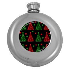 Decorative Christmas Trees Pattern Round Hip Flask (5 Oz) by Valentinaart