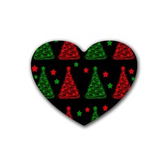 Decorative Christmas Trees Pattern Rubber Coaster (heart)  by Valentinaart