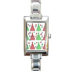 Decorative Christmas Trees Pattern - White Rectangle Italian Charm Watch by Valentinaart