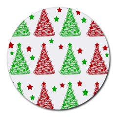 Decorative Christmas Trees Pattern - White Round Mousepads by Valentinaart