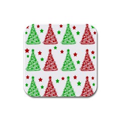 Decorative Christmas Trees Pattern - White Rubber Square Coaster (4 Pack)  by Valentinaart