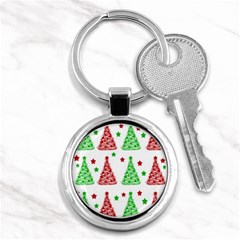 Decorative Christmas Trees Pattern - White Key Chains (round)  by Valentinaart