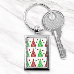 Decorative Christmas Trees Pattern - White Key Chains (rectangle)  by Valentinaart