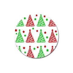 Decorative Christmas Trees Pattern - White Magnet 3  (round) by Valentinaart