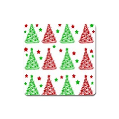 Decorative Christmas Trees Pattern - White Square Magnet by Valentinaart