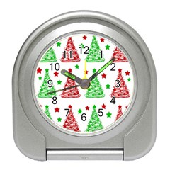 Decorative Christmas Trees Pattern - White Travel Alarm Clocks by Valentinaart