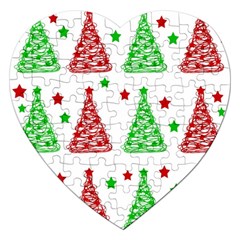 Decorative Christmas Trees Pattern - White Jigsaw Puzzle (heart) by Valentinaart