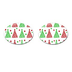 Decorative Christmas Trees Pattern - White Cufflinks (oval) by Valentinaart