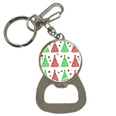 Decorative Christmas Trees Pattern - White Bottle Opener Key Chains by Valentinaart