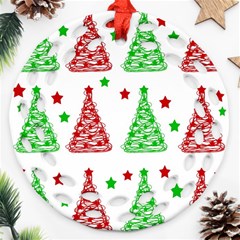 Decorative Christmas Trees Pattern - White Ornament (round Filigree) 