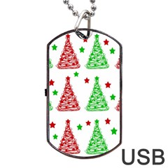 Decorative Christmas Trees Pattern - White Dog Tag Usb Flash (one Side) by Valentinaart