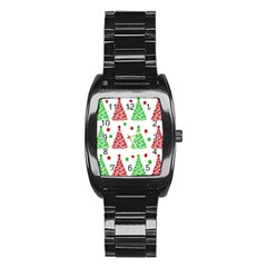 Decorative Christmas Trees Pattern - White Stainless Steel Barrel Watch by Valentinaart