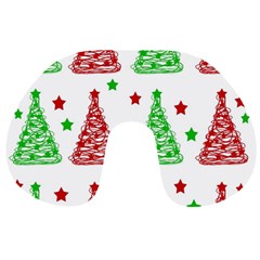 Decorative Christmas Trees Pattern - White Travel Neck Pillows by Valentinaart