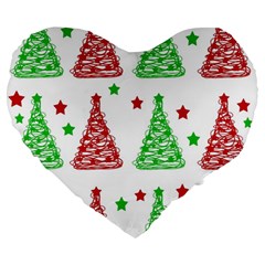 Decorative Christmas Trees Pattern - White Large 19  Premium Flano Heart Shape Cushions by Valentinaart