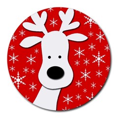 Christmas Reindeer - Red Round Mousepads by Valentinaart