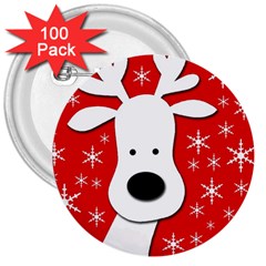 Christmas Reindeer - Red 3  Buttons (100 Pack)  by Valentinaart