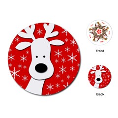 Christmas Reindeer - Red Playing Cards (round)  by Valentinaart