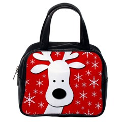 Christmas Reindeer - Red Classic Handbags (one Side) by Valentinaart