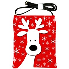 Christmas Reindeer - Red Shoulder Sling Bags by Valentinaart