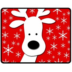 Christmas Reindeer - Red Fleece Blanket (medium)  by Valentinaart