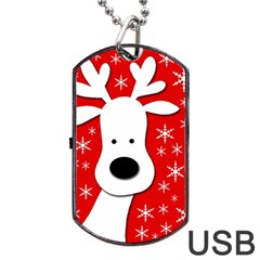 Christmas Reindeer - Red Dog Tag Usb Flash (one Side) by Valentinaart