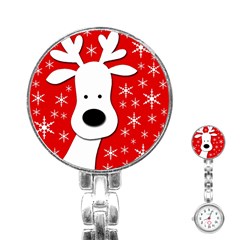 Christmas Reindeer - Red Stainless Steel Nurses Watch by Valentinaart