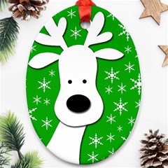 Christmas Reindeer - Green Ornament (oval)  by Valentinaart