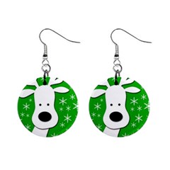 Christmas Reindeer - Green Mini Button Earrings by Valentinaart