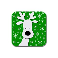 Christmas Reindeer - Green Rubber Square Coaster (4 Pack)  by Valentinaart