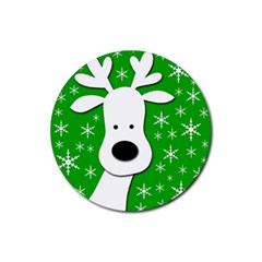 Christmas Reindeer - Green Rubber Coaster (round)  by Valentinaart