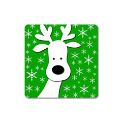 Christmas Reindeer - Green Square Magnet by Valentinaart