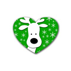 Christmas Reindeer - Green Rubber Coaster (heart)  by Valentinaart