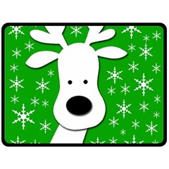 Christmas Reindeer - Green Fleece Blanket (large)  by Valentinaart