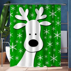 Christmas Reindeer - Green Shower Curtain 60  X 72  (medium)  by Valentinaart