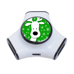 Christmas Reindeer - Green 3-port Usb Hub by Valentinaart