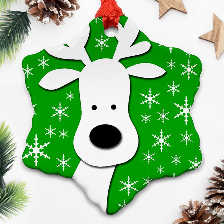 Christmas reindeer - green Snowflake Ornament (2-Side)