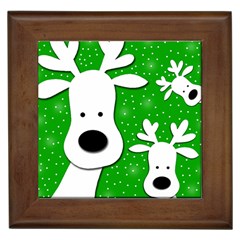 Christmas Reindeer - Green 2 Framed Tiles by Valentinaart