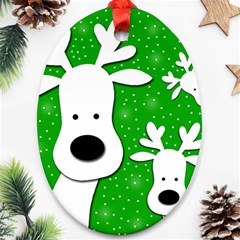 Christmas Reindeer - Green 2 Ornament (oval)  by Valentinaart