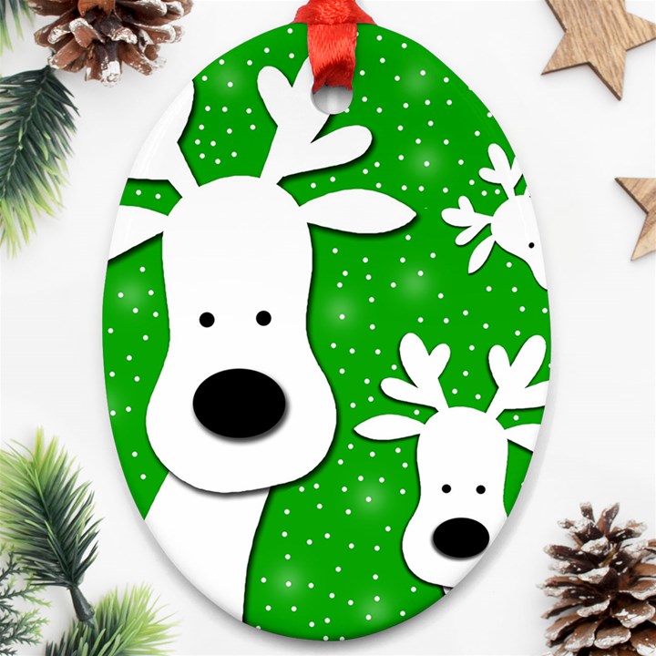 Christmas reindeer - green 2 Ornament (Oval) 