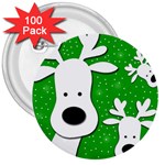 Christmas reindeer - green 2 3  Buttons (100 pack)  Front