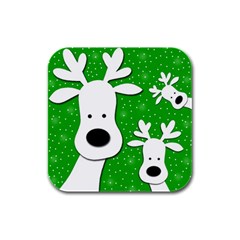 Christmas Reindeer - Green 2 Rubber Square Coaster (4 Pack)  by Valentinaart