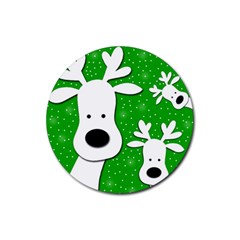 Christmas Reindeer - Green 2 Rubber Coaster (round)  by Valentinaart