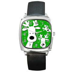 Christmas Reindeer - Green 2 Square Metal Watch by Valentinaart