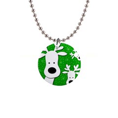 Christmas Reindeer - Green 2 Button Necklaces by Valentinaart