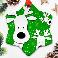 Christmas Reindeer - Green 2 Snowflake Ornament (2-side) by Valentinaart