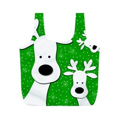 Christmas Reindeer - Green 2 Full Print Recycle Bags (m)  by Valentinaart