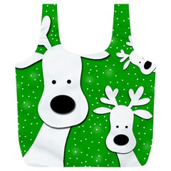 Christmas Reindeer - Green 2 Full Print Recycle Bags (l)  by Valentinaart