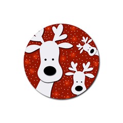 Christmas Reindeer - Red 2 Rubber Round Coaster (4 Pack)  by Valentinaart