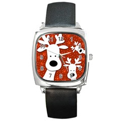 Christmas Reindeer - Red 2 Square Metal Watch by Valentinaart